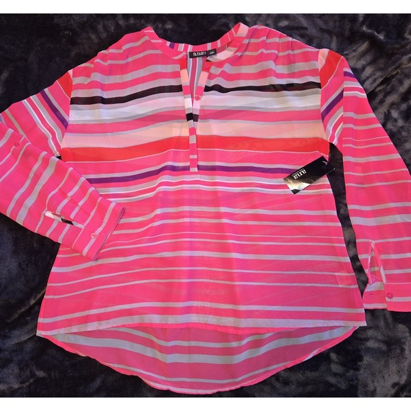 A.N.A. A New Approach Tops - A New Approach Pink Striped Sheer Tunic Top Womens Size PXL